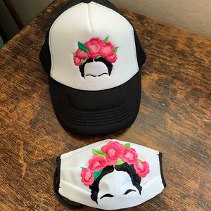 Frida Kahlo embroidered cap and mask